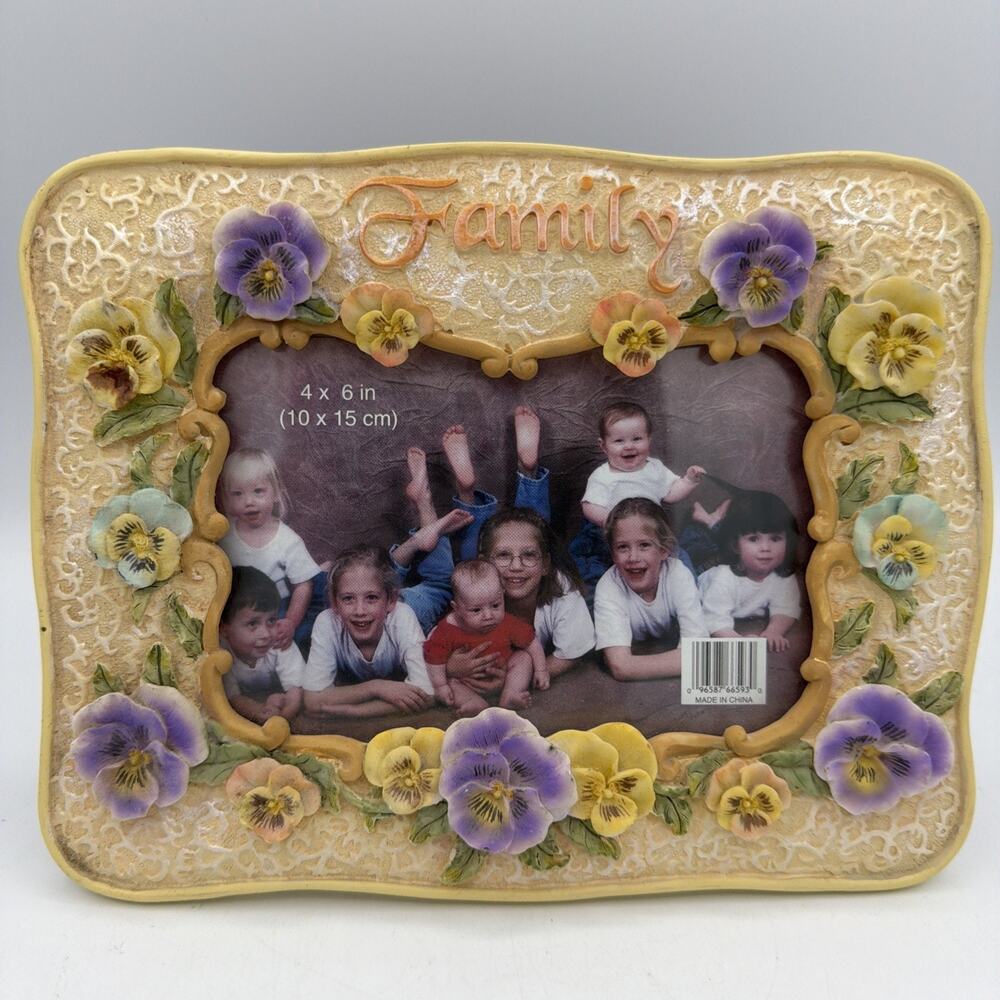Vintage Picture Frame Ceramic Cottagecore Y2K Roses Floral Yellow 4x6 Family Mom